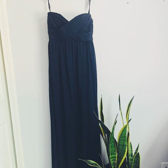 Will Levkoff Long Navy Blue Chiffon Strapless Gown 10 - Picture 3 of 10